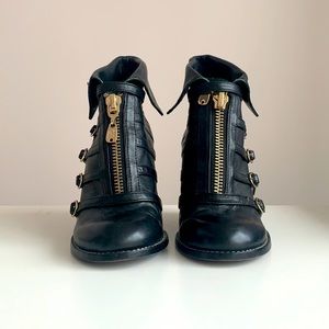 See by Chloe black leather wedge w/ gold hardware